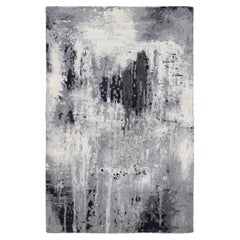 3'x4'10" Tappeto orientale in lana e seta annodato a mano con disegno astratto avorio