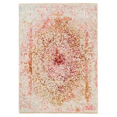 3'x4'10" Hand Knotted Pink Wool & Pure Silk Medallion Erased Persian Design Rug