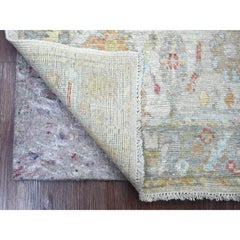 Tappeto di lana annodato a mano 3'x4'10" avorio Afghan Angora Oushak con design a foglie