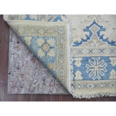 3'x4'10" Ivory Vintage Look Kazak with Geometric Motifs Hand Knotted Wool Rug