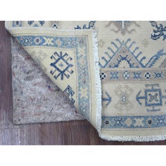 3'x4'10" Ivory Vintage Look Kazak with Medallions Hand Knotted Pure Wool Rug