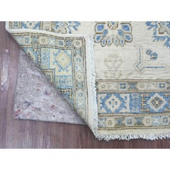3'x4'10" Elfenbein Vintage Look Kazak mit Stammes-Medaillon Hand geknüpft Wolle Teppich