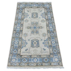3'x4'10" Elfenbein Vintage Look Kazak mit Stammes-Medaillon Hand geknüpft Wolle Teppich