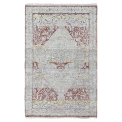 3'x4'10" Ivory with Red Hand Knotted Ziegler Mahal Medallion Design Wool Rug