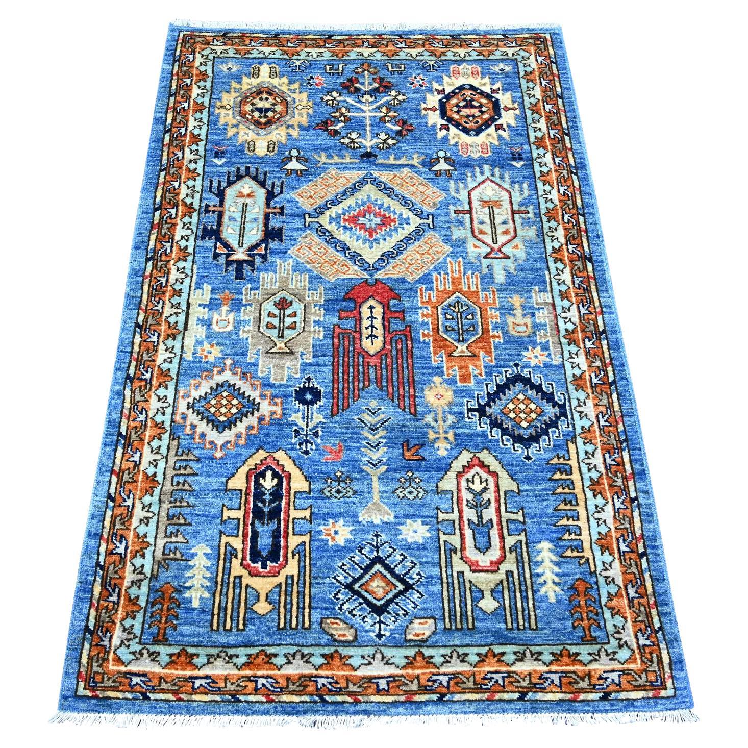 3'x4'10" Lapisblau Weiche Wolle Hand geknüpft Afghan Ersari Läufer Teppich im Angebot