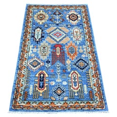 3'x4'10" Lapis Blue Soft Wool Hand Knots Rugs Afghan Ersari Runner Rug