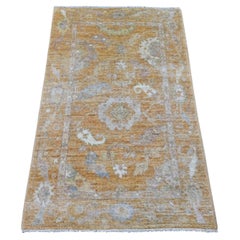 Tappeto in lana annodato a mano 3'x4'10" marrone chiaro Afghan Angora Oushak Leaf Design
