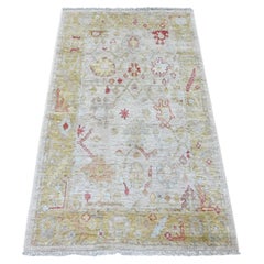 3'x4'10" Light Gray Wool Afghan Angora Oushak Hand Knotted Oriental Rug