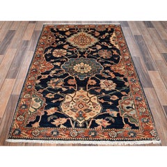 3'x4'10" Midnight Blue Northwest Persian with Leaf Design Hand Knotted Wool Rug