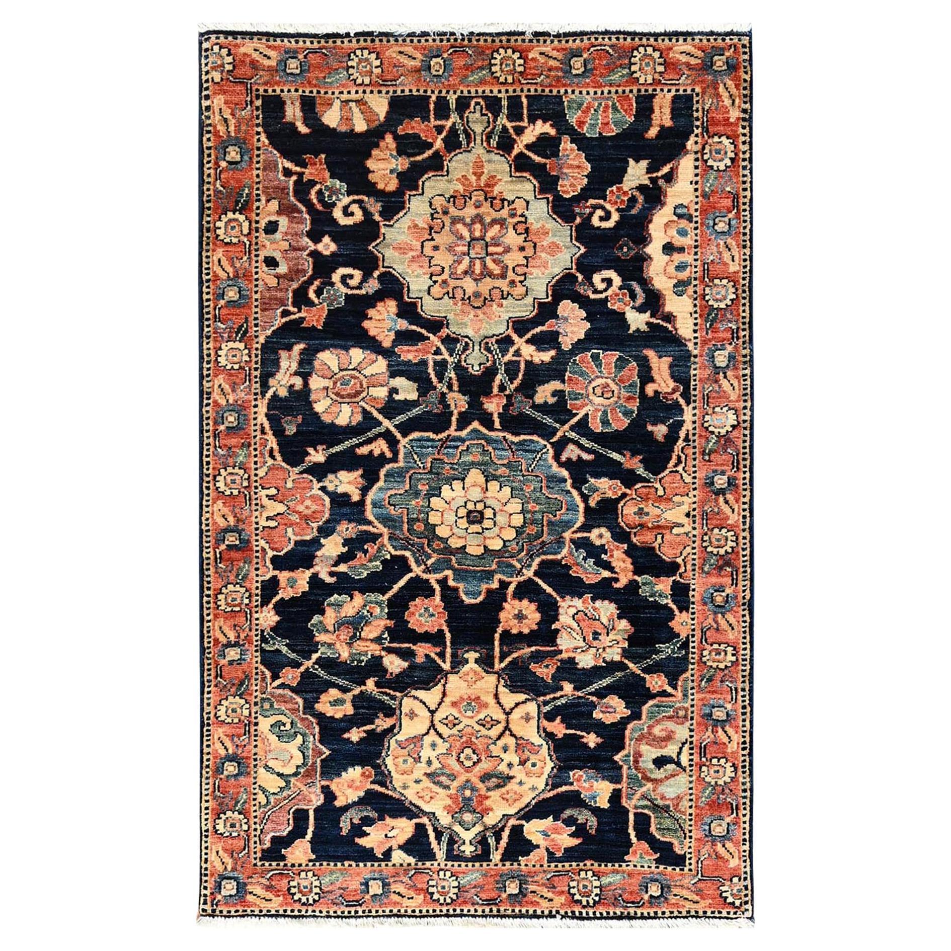 3
x4
10" Midnight Blue Northwest Persian with Leaf Design Hand Knotted Wool Rug