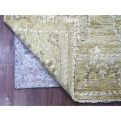 3'x4'10" Olive Green Hand Knotted Pure Wool Afghan Angora Oushak Oriental Rug