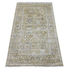 3'x4'10" Olive Green Hand Knotted Pure Wool Afghan Angora Oushak Oriental Rug