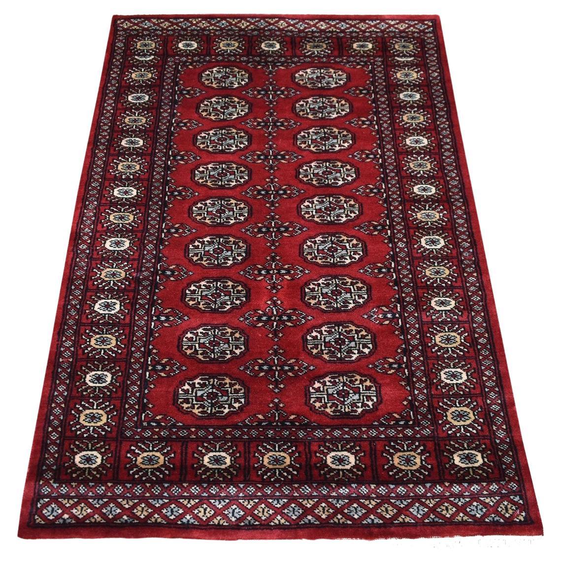3
x4
10" Organic Wool Hand Knotted Mori Bokara Deep Red Oriental Rug