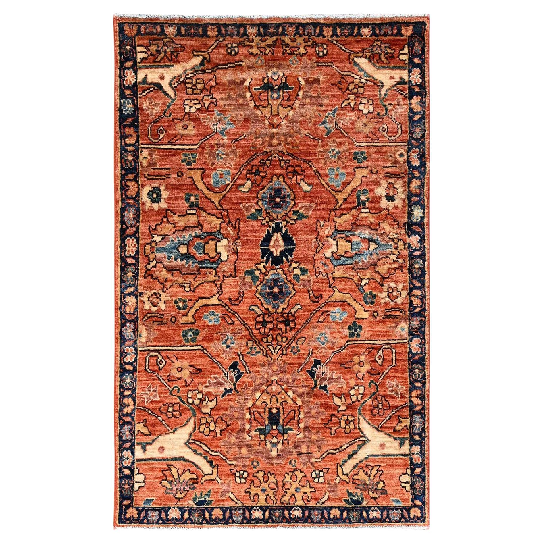 3
x4
10" Peach Color Aryana Grade Bijar Garus Design Hand Knotted Pure Wool Rug