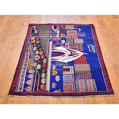 3'x4'10" Pictorial Afghan Baluch with Cars and Buildings Wool Hand Knotted Rug