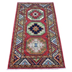 3'x4'10" Red Hand Knotted Afghan Ersari with Elephant Feet Design Pure Wool Rug
