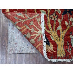 Tappeto in lana morbida annodato a mano 3'x4'10" rosso Peshawar con disegno Uccelli del Paradiso