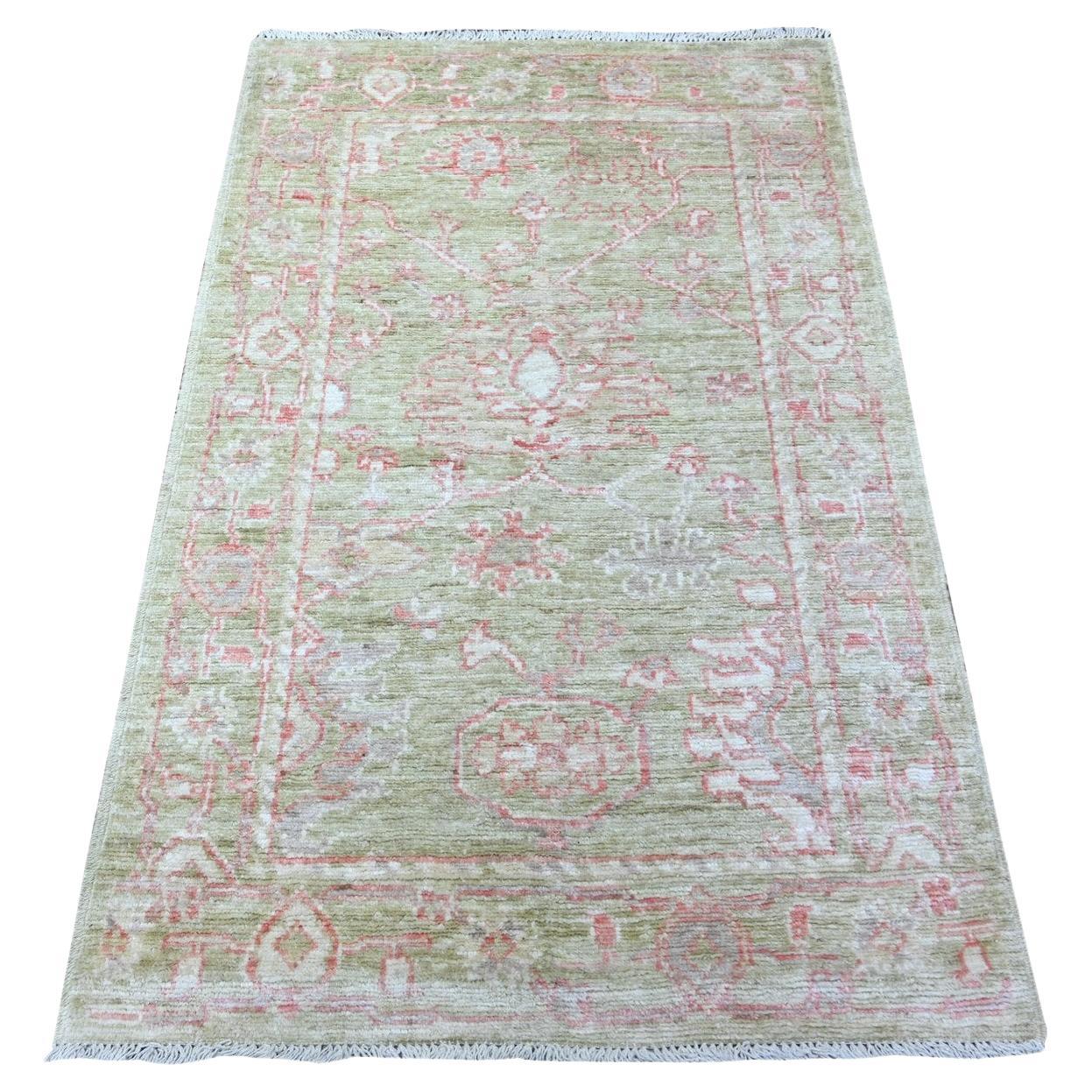 3
x4
10" Reseda Green, Afghan Angora Oushak, Hand Knotted, Soft Wool Rug For Sale