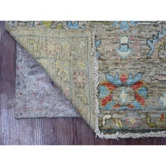 3'x4'10" Stone Gray Afghan Angora Oushak Leaf Design Hand Knotted Pure Wool Rug