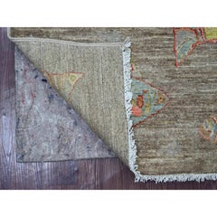 3'x4'10" Stone Gray Afghan Peshawar Oceanic Fish Design Hand Knotted Wool Rug