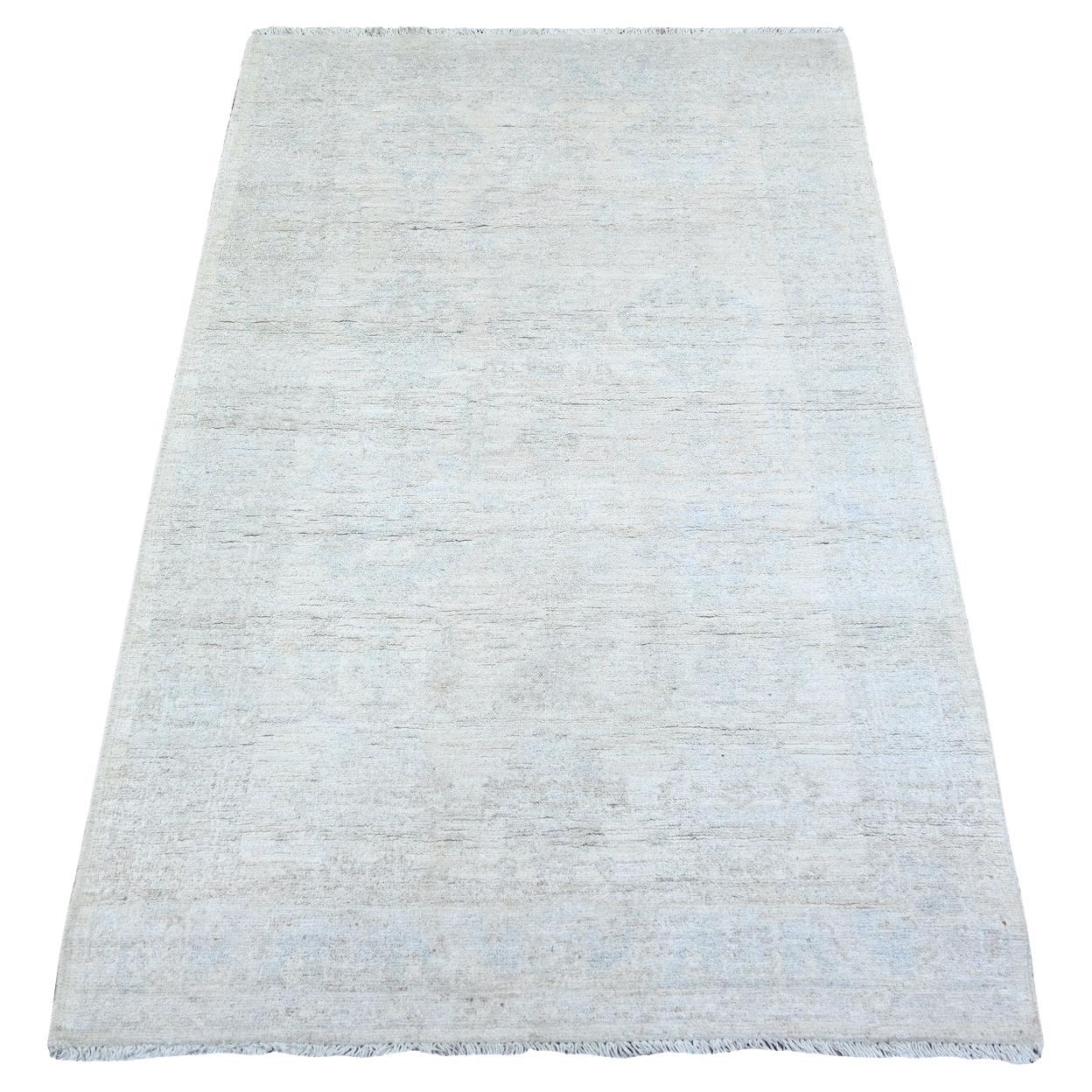 3'x4'10" Vivid White Wool Washed Out Peshawar Hand Knotted Oriental Rug