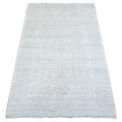 3'x4'10" Vivid White Wool Washed Out Peshawar Hand Knotted Oriental Rug