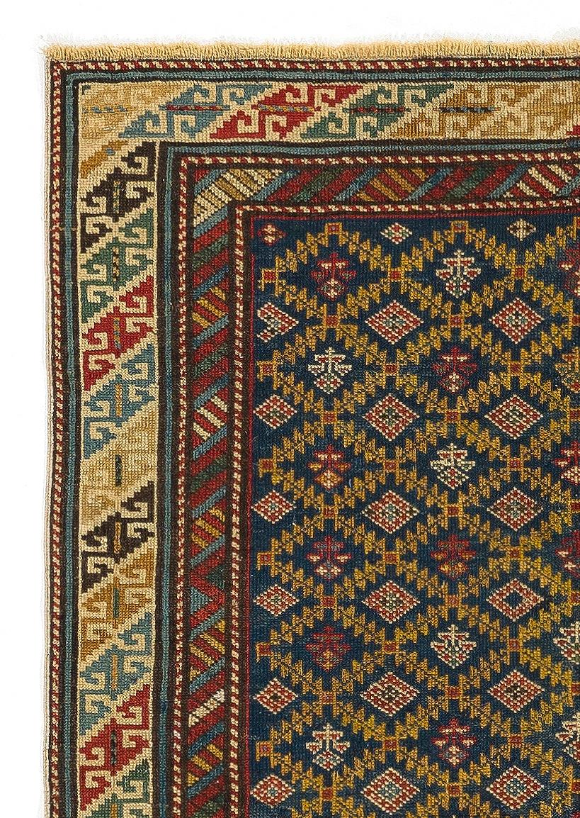 Antique Caucasian Karagashli Shirvan rug, circa 1910.
Finely hand-knotted with even medium wool pile on wool foundation. Origin good condition. Sturdy and as clean as a brand new rug (deep washed professionally). Measures: 3' x 4'3''.