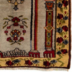 3x4.3 Ft Vintage Turkish Wool Prayer Rug depicting an Archway, Columns & Flowers
