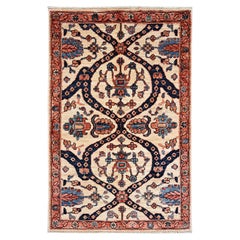 3'x4'3" Ivory Northwest Zoroastrian Design Aryana Grade Hand Knotted Wool Rug