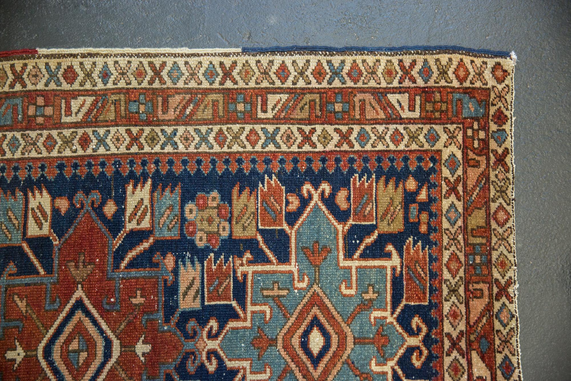 Hand-Knotted Antique Heriz Rug