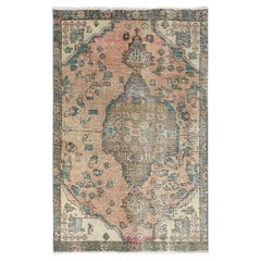 Alfombra vintage de Tabriz, estilo Farsian, de 3'x4'5", color marrón café con leche, de lana desgastada y anudada a mano