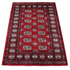 3'x4'5" Deep Red Mori Bokara Pure Wool Hand Knotted Oriental Rug