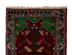 3x4.5 Ft Vintage Handmade Turkish Wool Accent Rug in Maroon, Beige, Blue & Pink