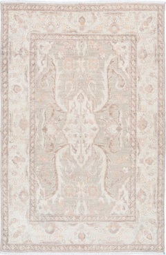 Alfombra de acento tradicional anudada a mano de 3x4,6 pies. Alfombra de lana Floral en tonos suaves