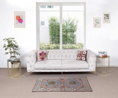 3x4.6 Ft Vintage Hand Knotted Turkish Accent Rug, Geometric Pattern, 100% Wool