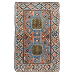 3x4.6 Ft Vintage Handgefertigter geometrischer türkischer Akzent-Teppich, Bodenbezug aus Wolle