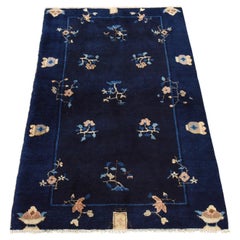 3'x4'6" Midnight Blue Antique Peking Chinese Clean Hand Knotted Wool Mat Rug