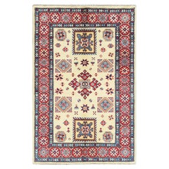 3
x4
7" Afghan Special Kazak, Laine naturelle, Noué à la main, Ivoire, Orientale, Tapis