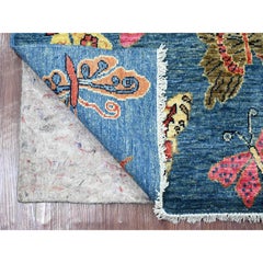3'x4'7" Blue Afghan Peshawar Colorful Butterfly Design Wool Hand Knotted Rug