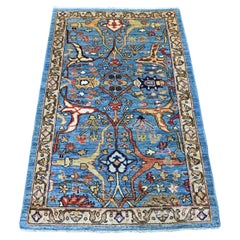3'x4'7" Blue Peshawar with Bijar Garus Design Hand Knotted Soft Wool Rug