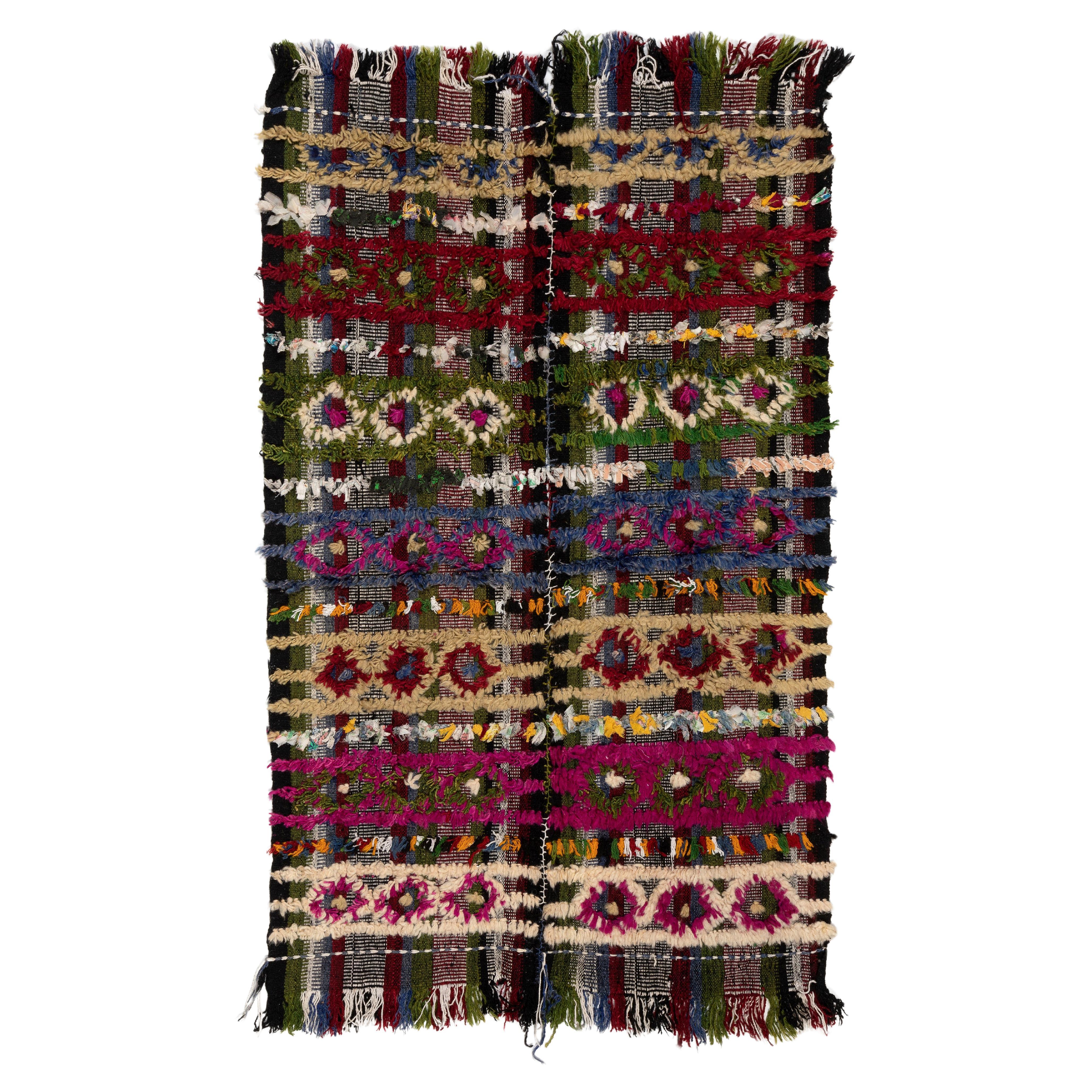 Kilim turc coloré vintage 3x4,7 Ft Lit, sol, couverture de canapé ou tenture murale