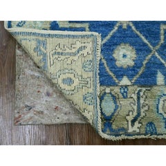 3'x4'8" Admiral Blue Angora Oushak All Over Pattern Hand Knotted Pure Wool Rug