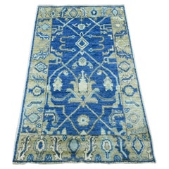 3'x4'8" Admiral Blue Angora Oushak All Over Pattern Hand Knotted Pure Wool Rug