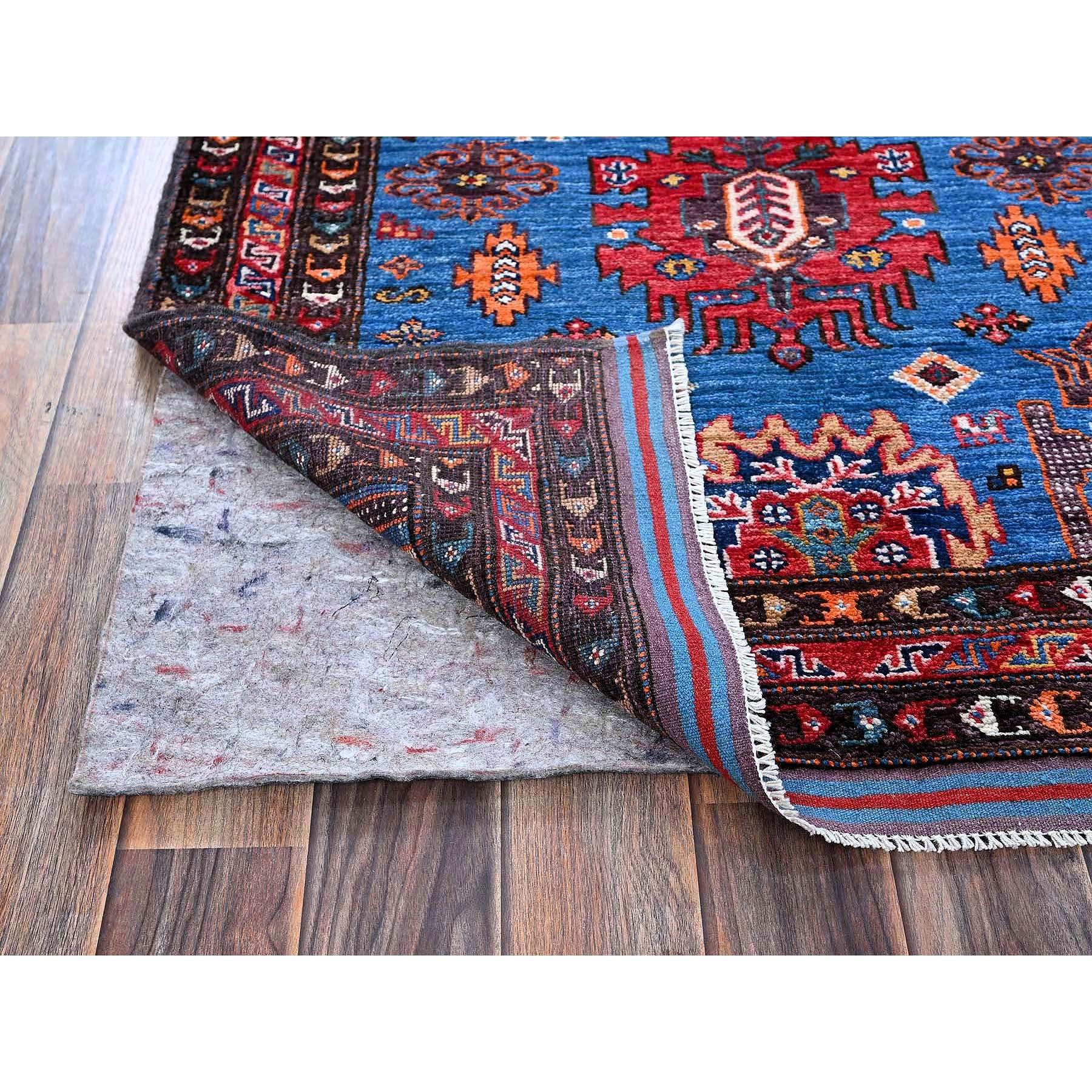 Kazakh Tapis Ersari afghan bleu de style néo-caucasien noué à la main, 3'x4'8