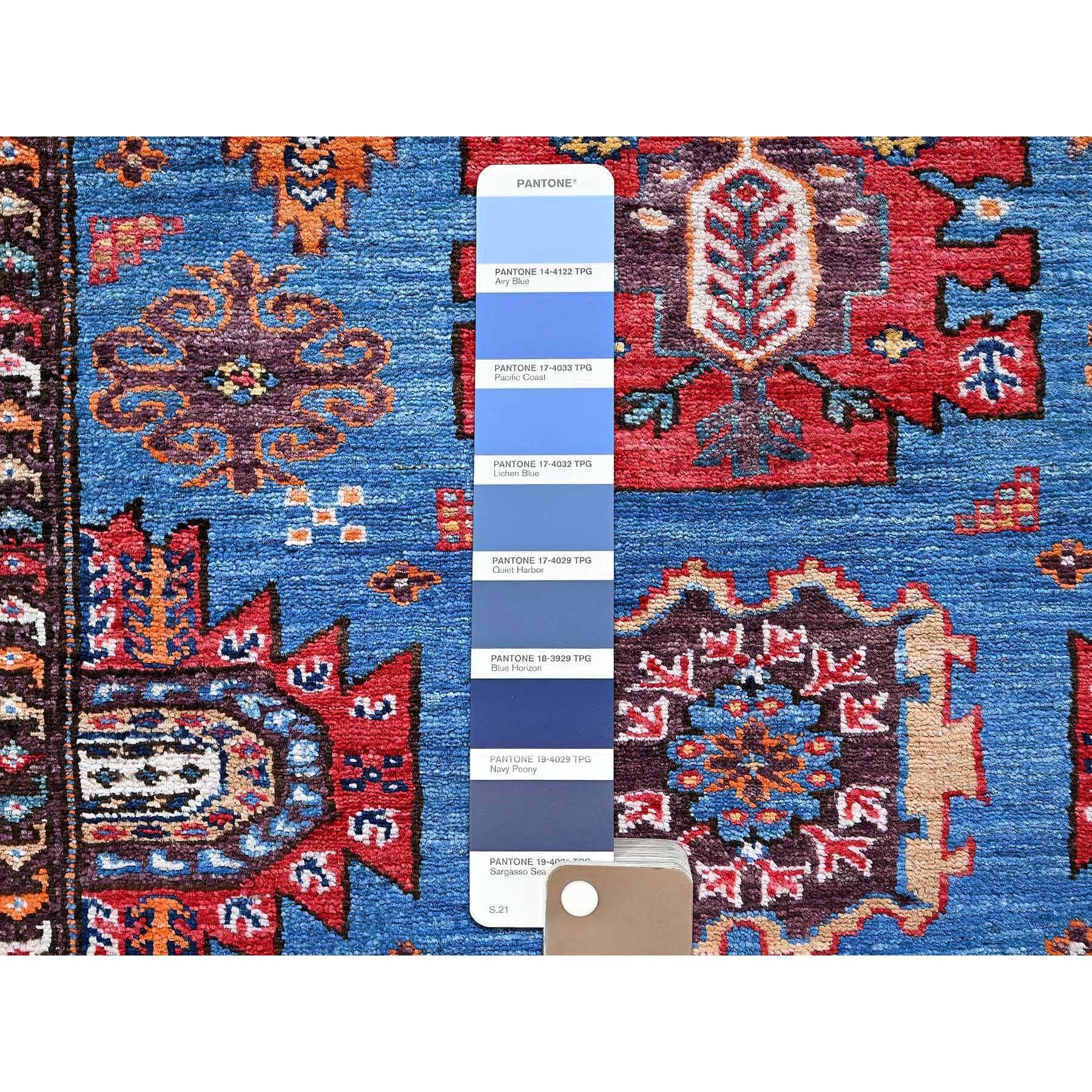 Afghan Tapis Ersari afghan bleu de style néo-caucasien noué à la main, 3'x4'8