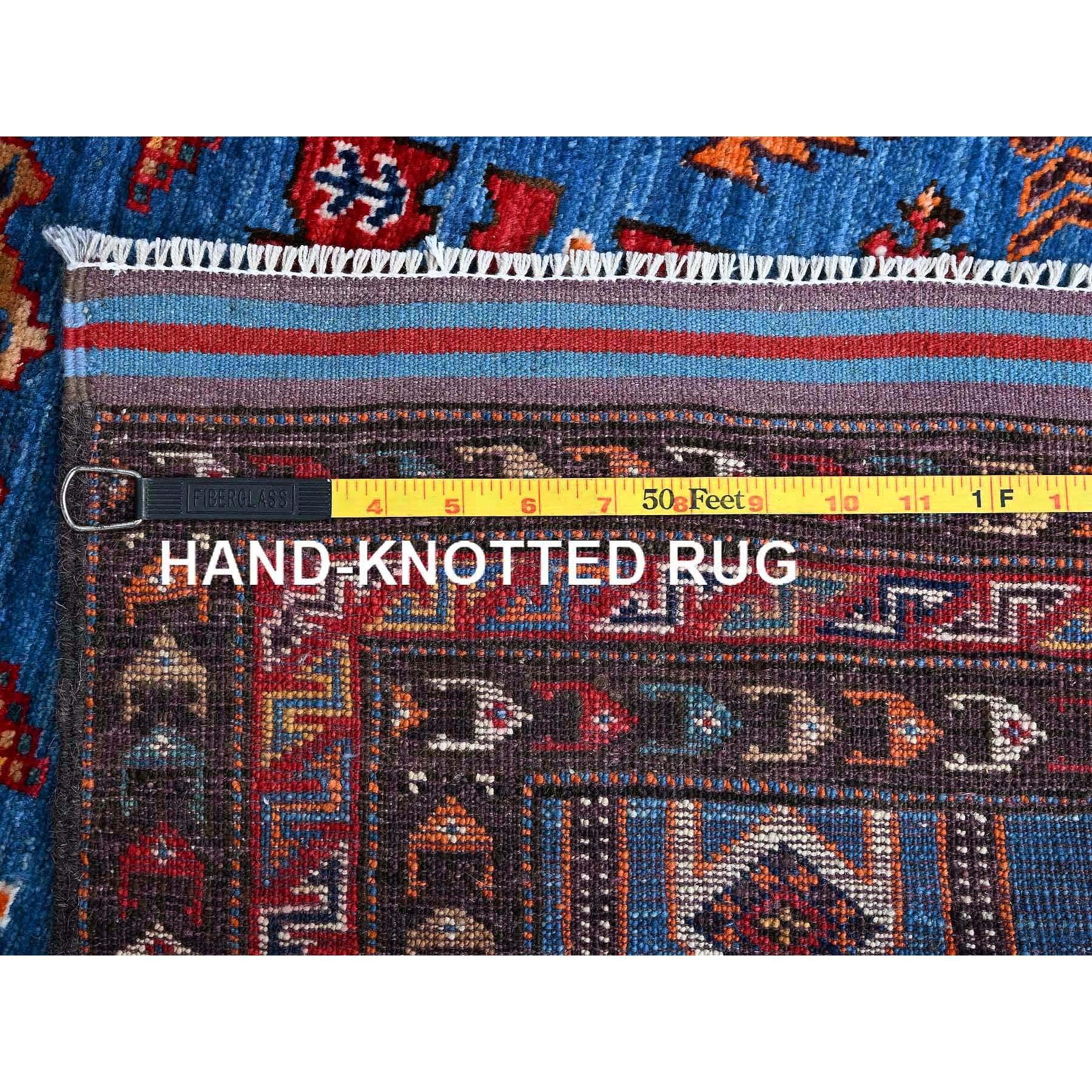XXIe siècle et contemporain Tapis Ersari afghan bleu de style néo-caucasien noué à la main, 3'x4'8