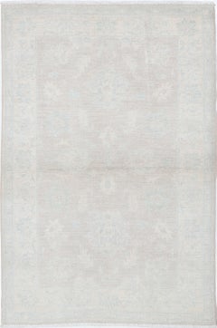 3x4.8 ft Hand Knotted Beige, Light Blue Wool Area Rug with Floral Motif