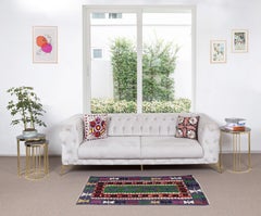 3x4.8 Ft Vintage Geometric Turkish Wool Kilim 'Flat-Weave', Colorful Accent Rug