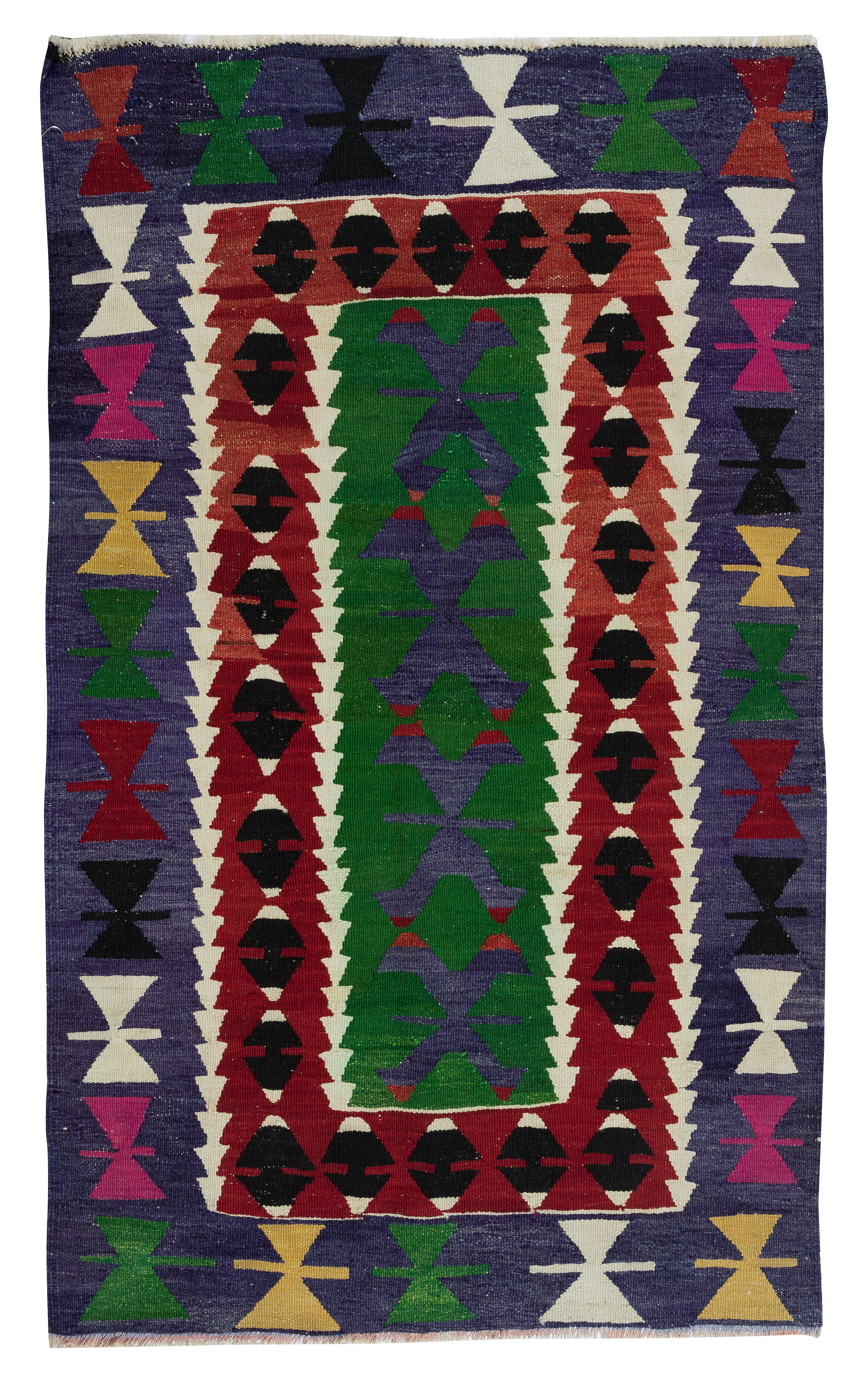 3x4.8 Ft Vintage Geometric Turkish Wool Kilim 'Flat Weave', Colorful Accent Rug For Sale