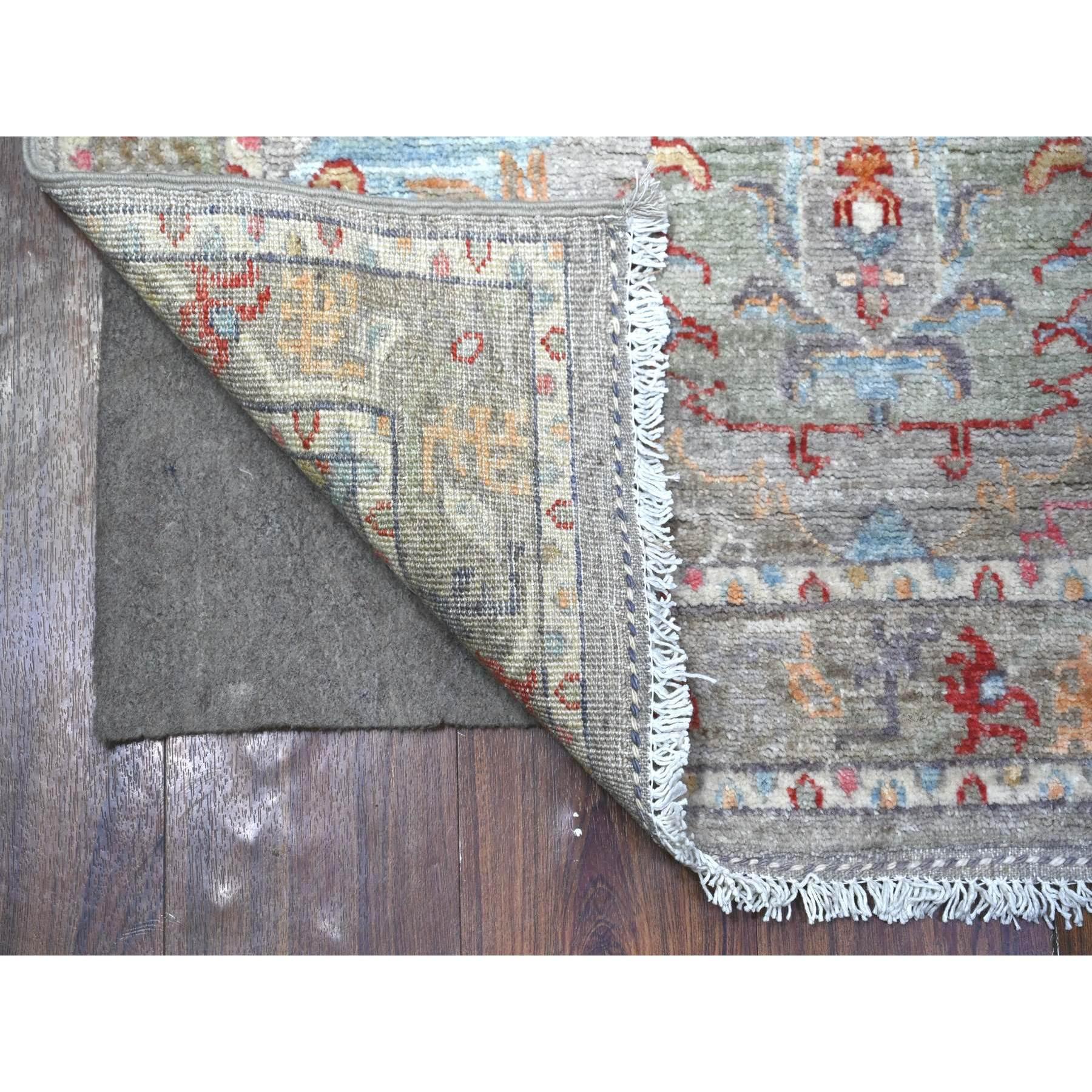 Squirrel Gray, Fine Aryana, Sultanabad Leaf Design, Hand Knotted, Natural Dyes, Vibrant Wool, Oriental Rug
Primary materials: Wool
Latex: No Pile 
height: 0.25 Inches
Style: Transitional
Primary color: Grey
Secondary colors: Red, Yellow, Blue,